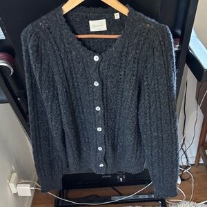 Doen Charcoal Black Textured Cable Knit Cardigan